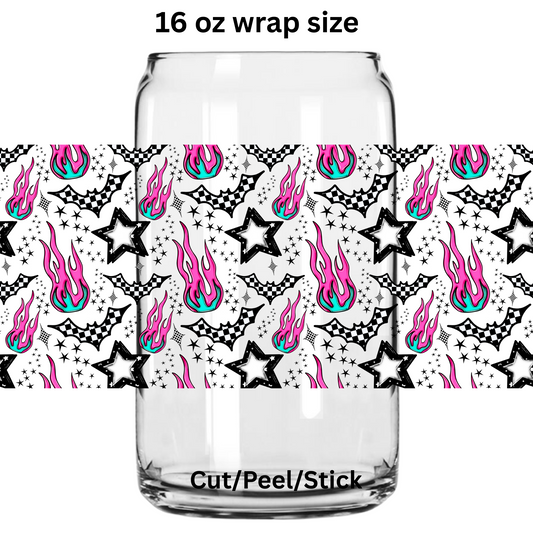 Checkered bats and flames  UV  DTF 16 Oz wrap