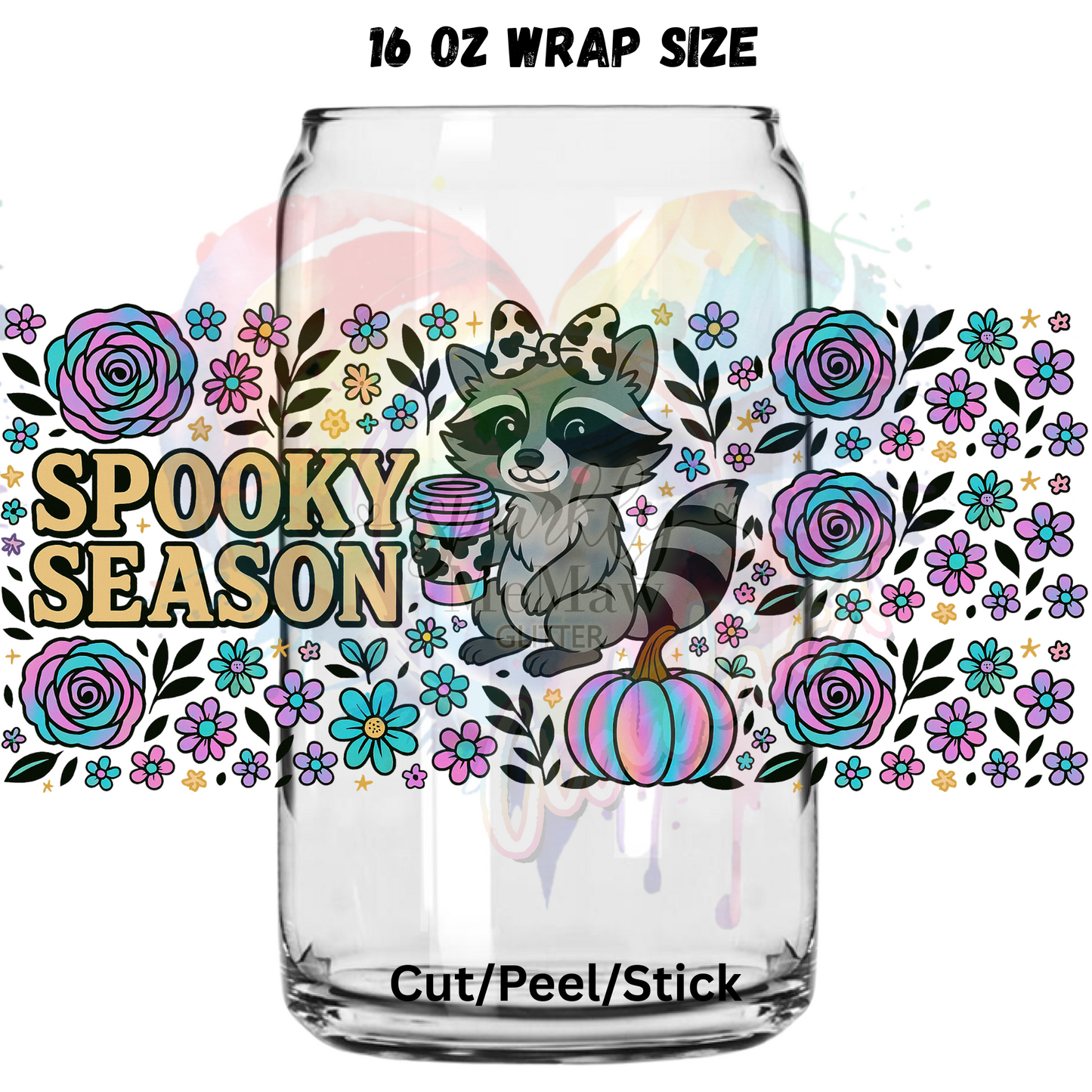 Spooky Season Racoon Coffee UV DTF 16 Oz wrap