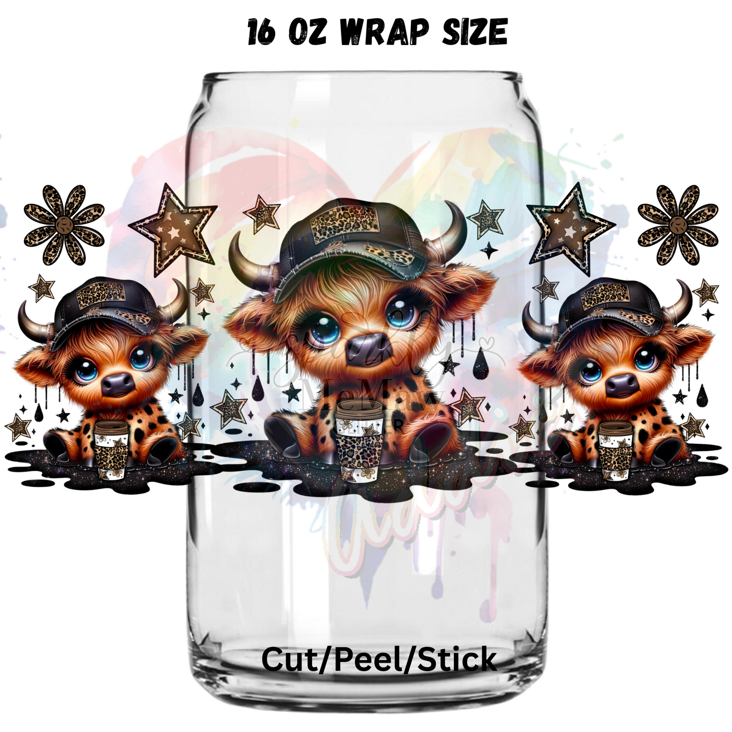Leopard Coffee Cow UV DTF 16 Oz wrap