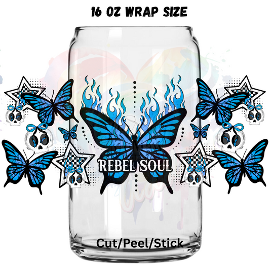 Rebel Soul Blue Butterfly  UV  DTF 16 Oz wrap