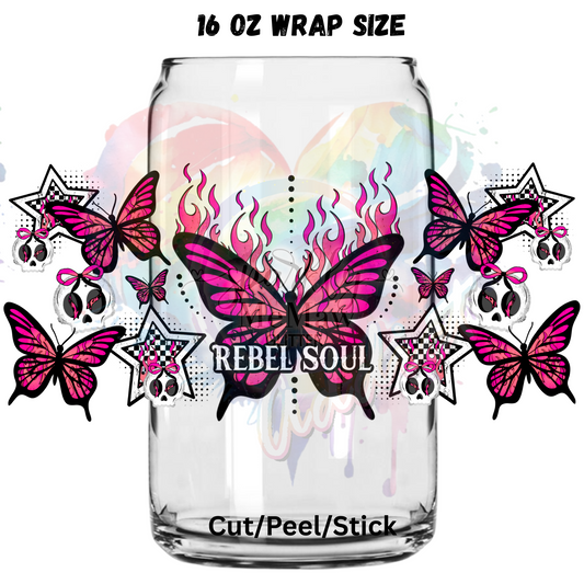 Rebel Soul Pink Butterfly  UV  DTF 16 Oz wrap