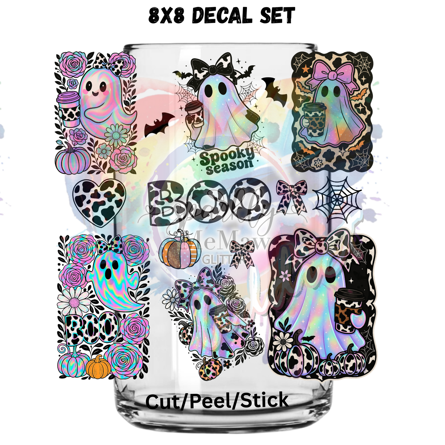 Ghost Coffee Set UV DTF Element Sheet 8x8 inches