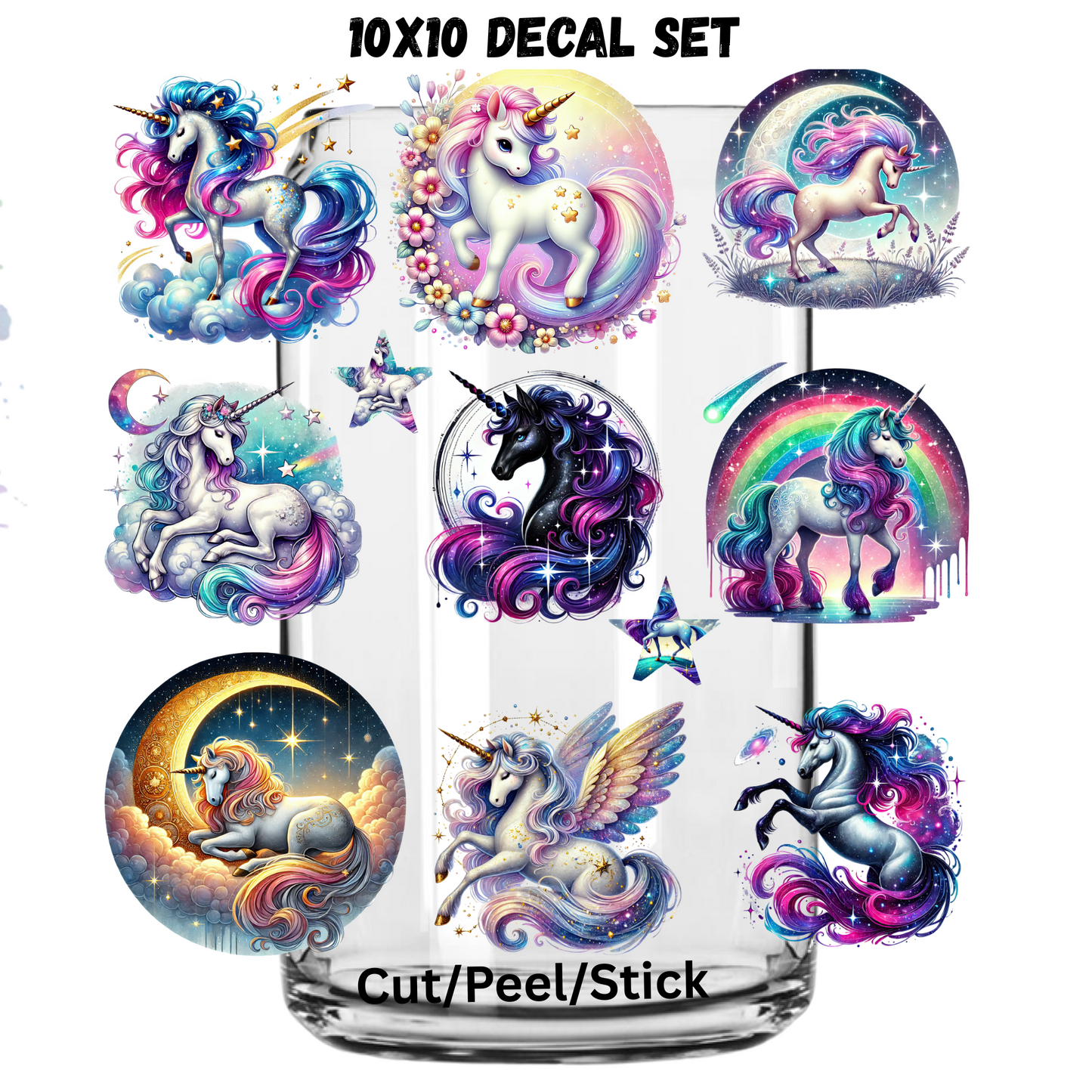 Starry Unicorn Set UV DTF Element Sheet 10x10