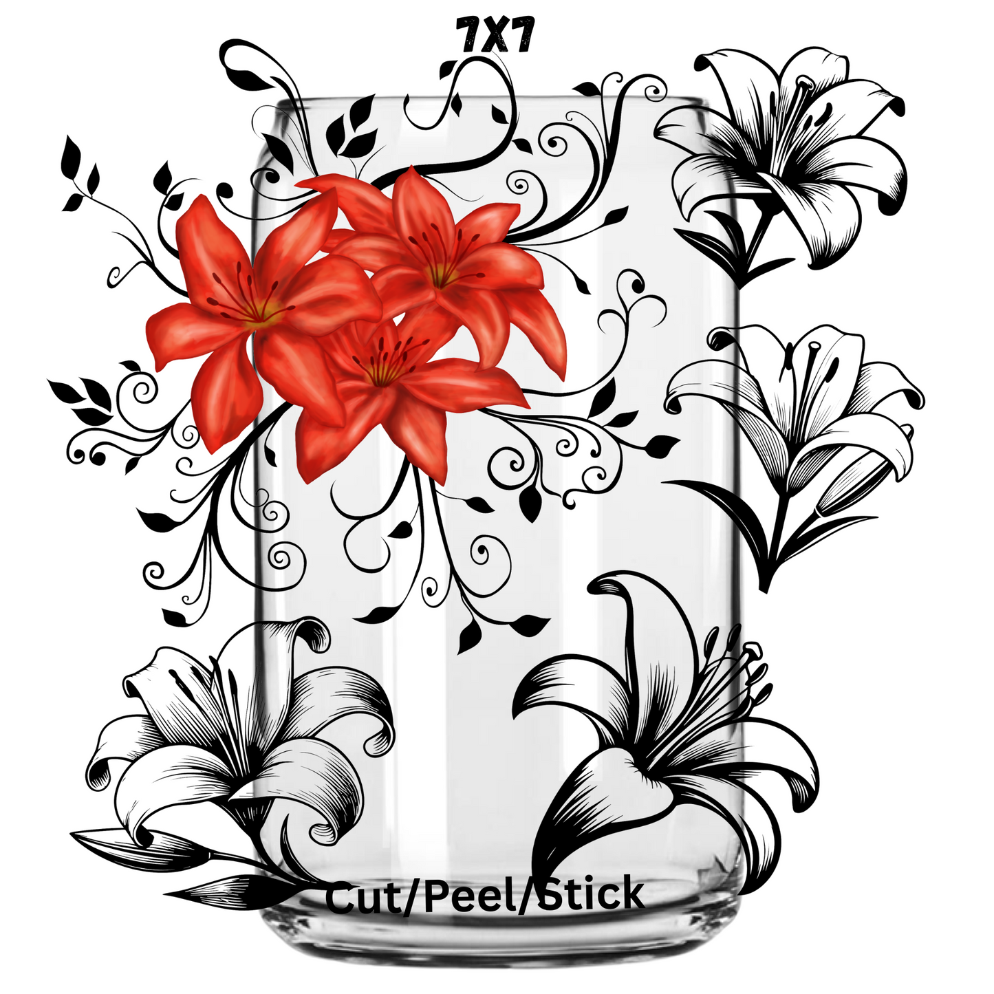 Fire Lilly UV DTF Sheet 7x7