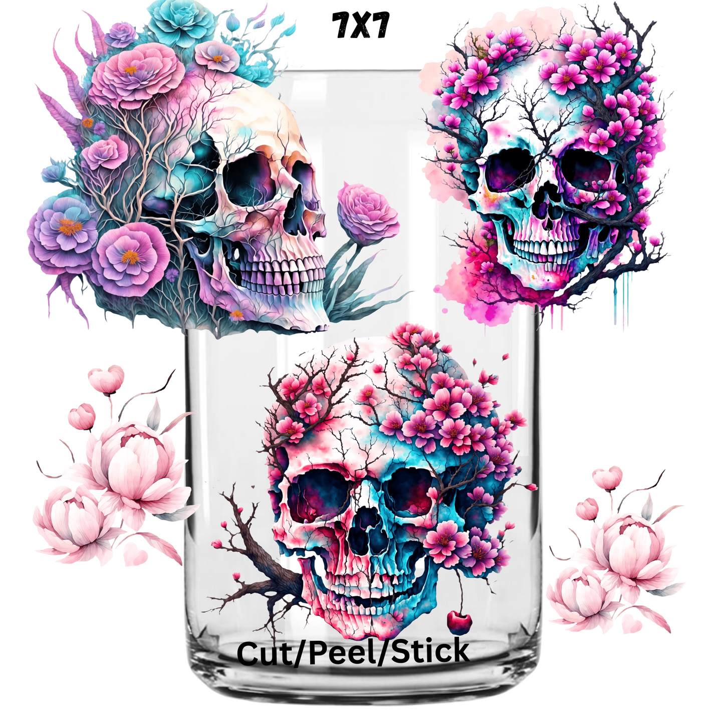 Flower Skulls 3 UV DTF Sheet 7x7