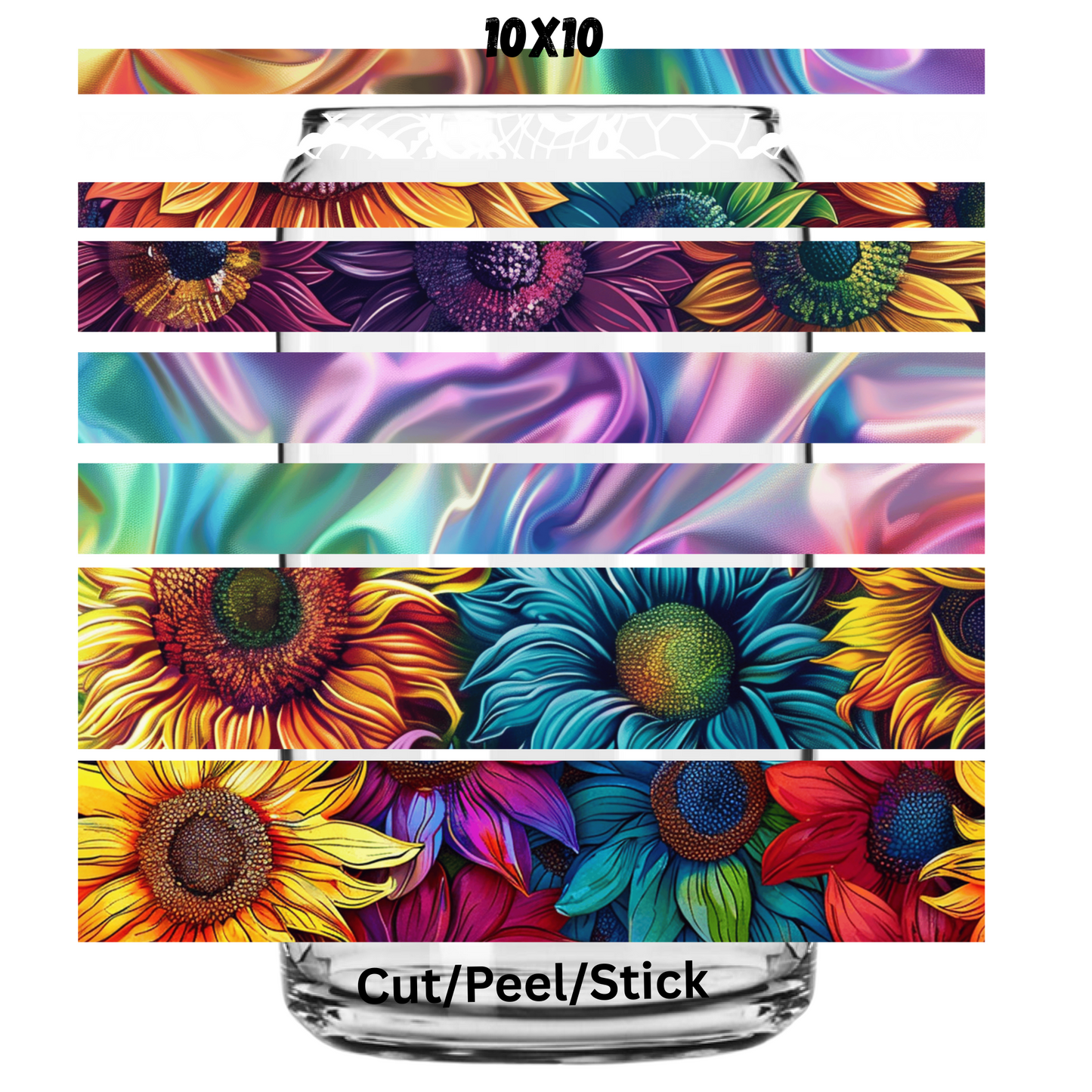 Colorful Sunflower Strip Sheet UV DTF Sheet 10x10