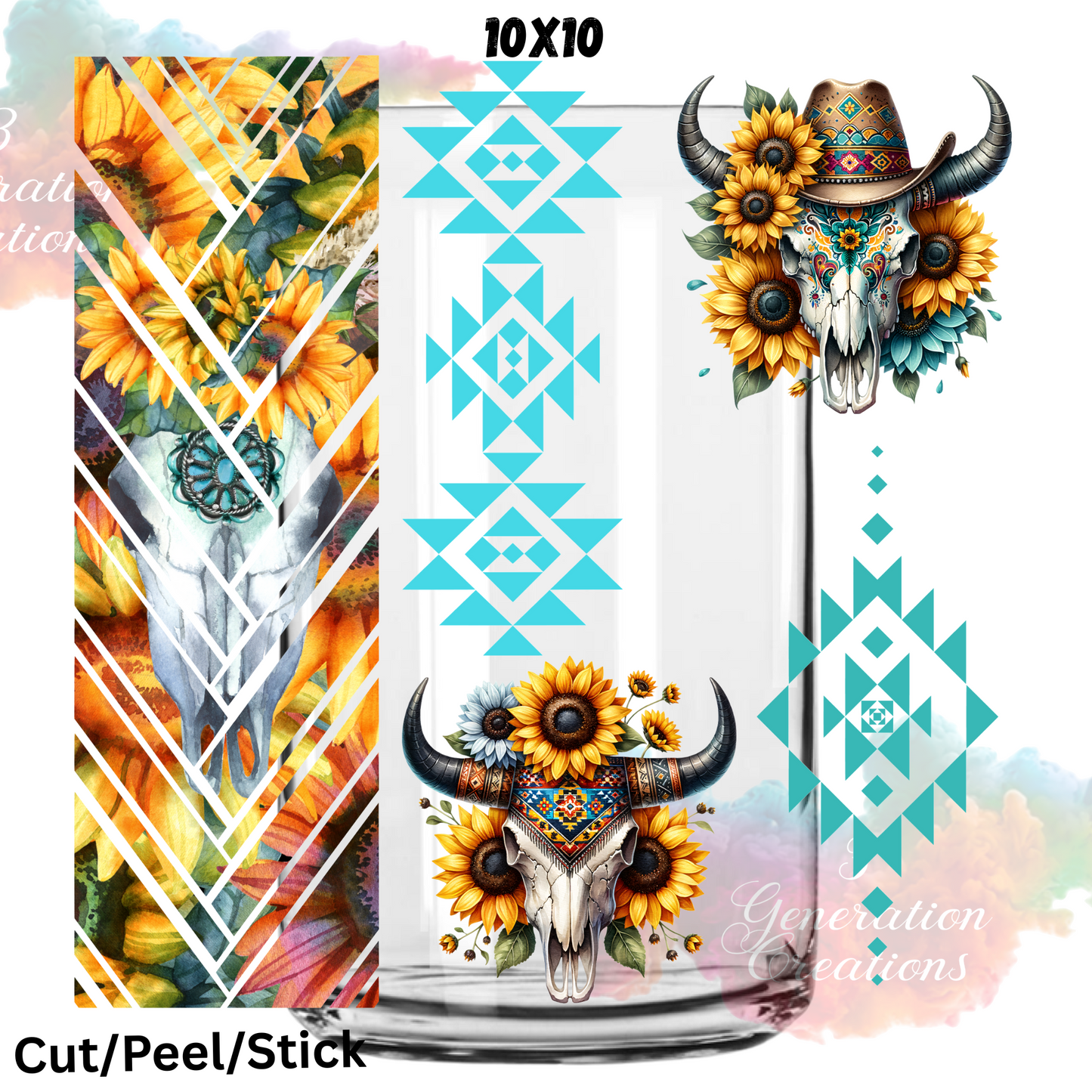 Bull Skull Aztec Twisted UV DTF Sheet 10x10 (Robin Design)