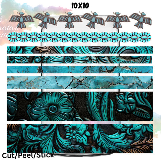 Turquoise Tribal Gem  UV DTF  Sheet 10x10 (Robin Design)