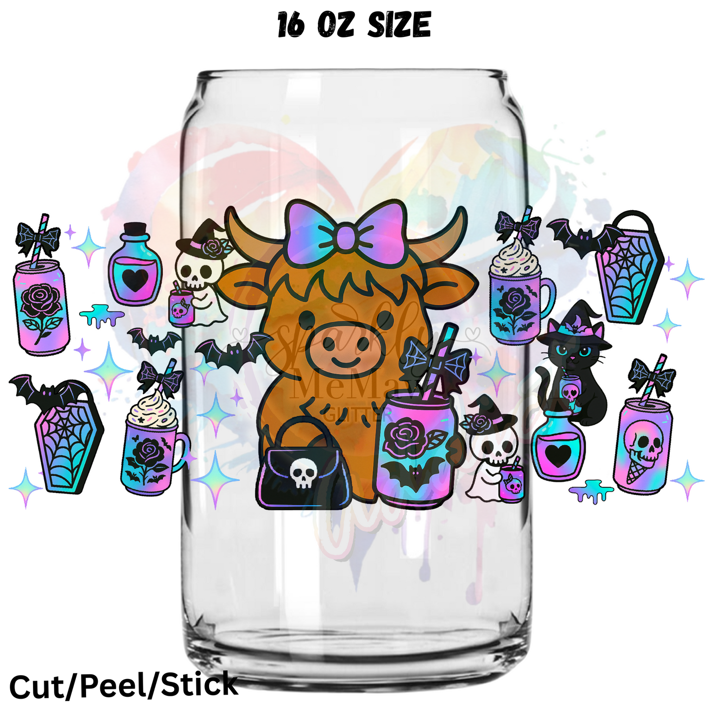 Cow Cats and Ghost UV DTF 16 Oz wrap