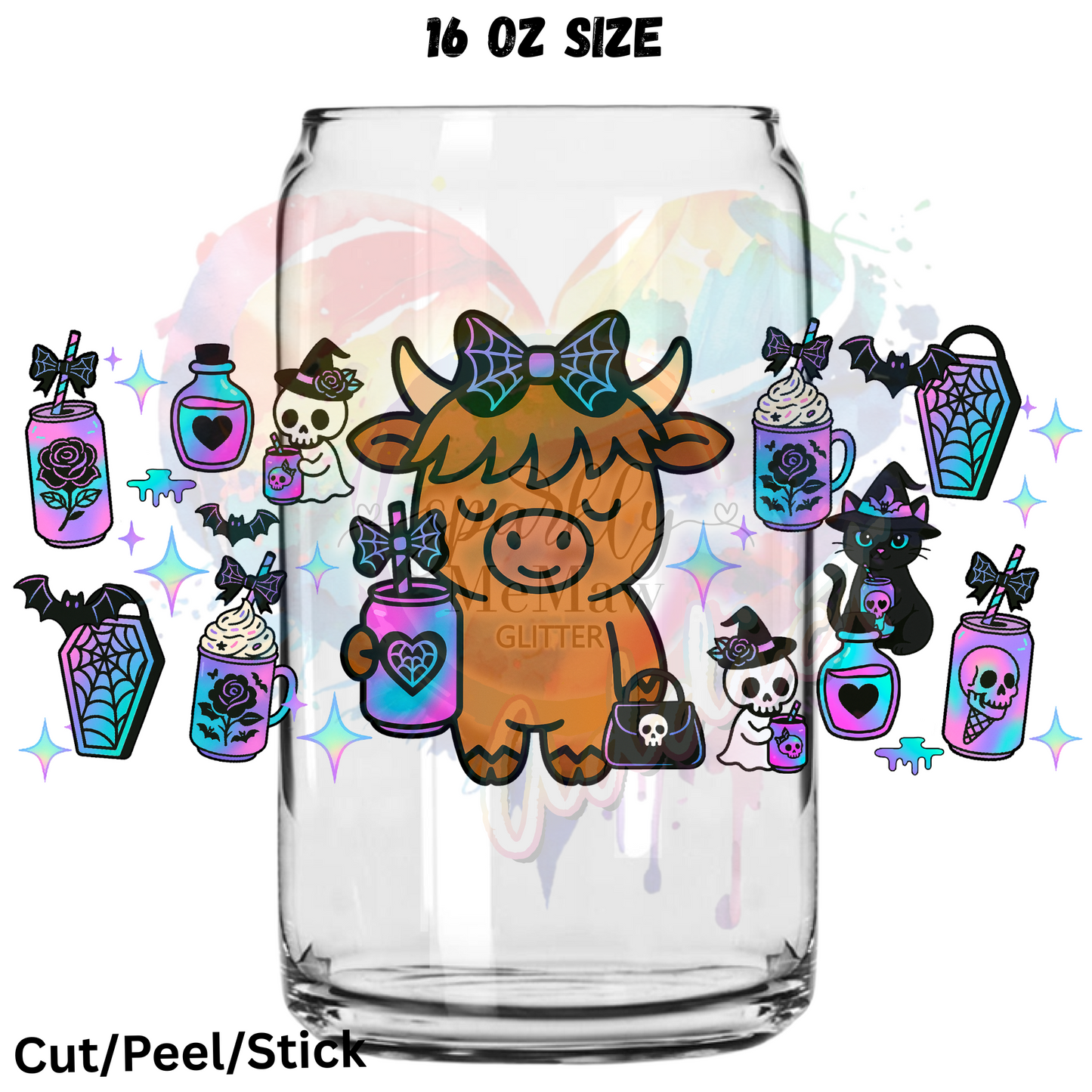 Cow Spider Web Bows UV DTF 16 Oz wrap