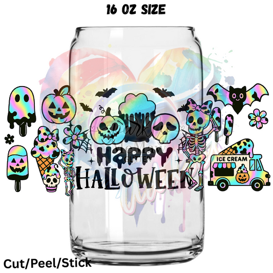Happy Halloween iridescent  UV  DTF 16 Oz wrap