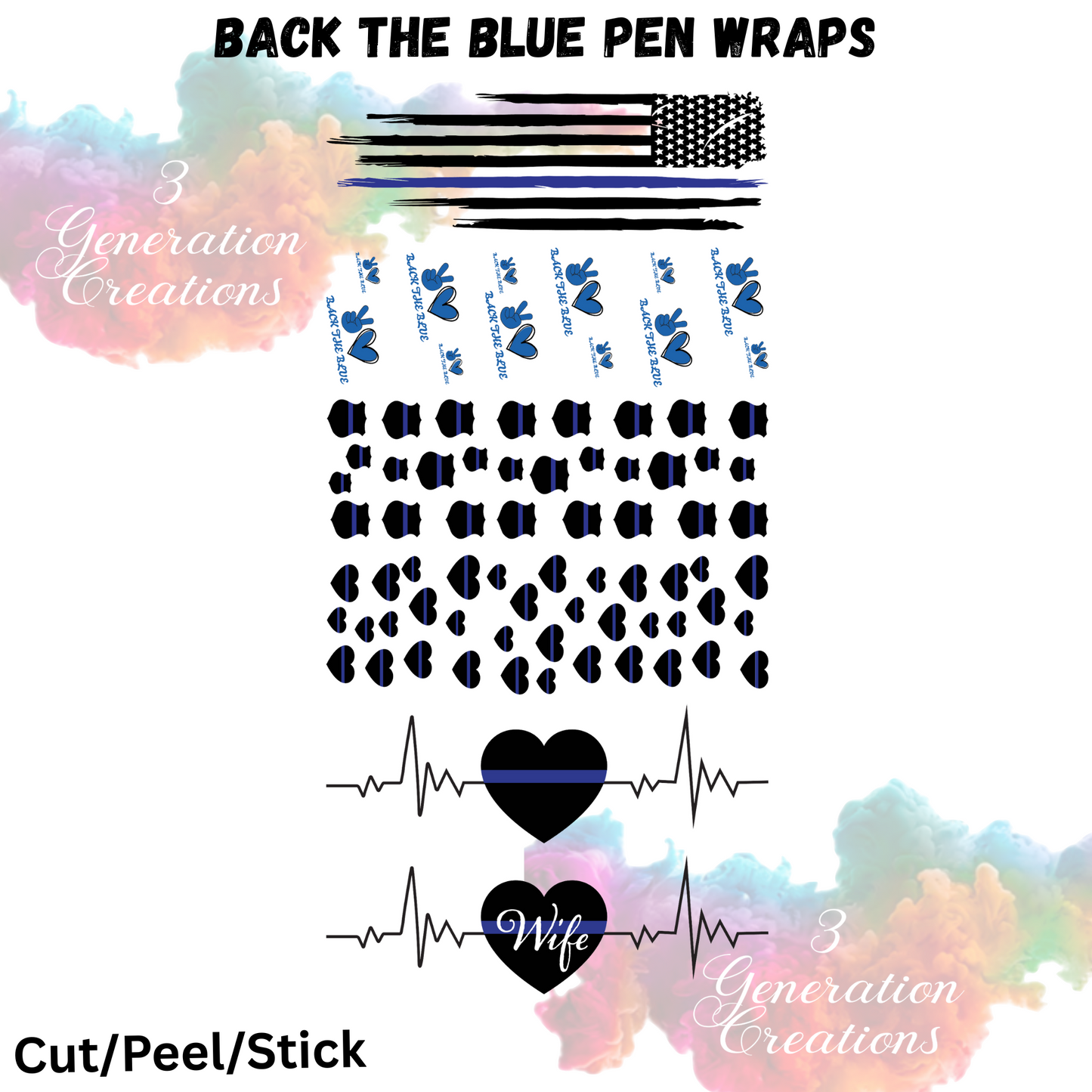 Back the Blue Pen Wrap bundle UV DTF
