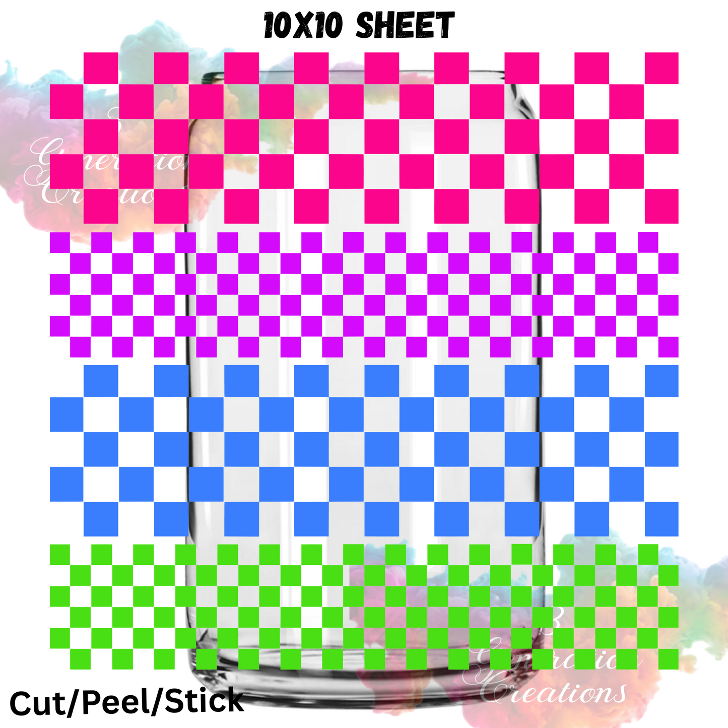 Neon Checkered UV DTF Sheet 10x10 (Robin Design)