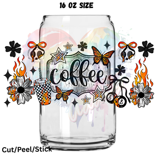 Coffee Butterfly Flames  UV  DTF 16 Oz wrap