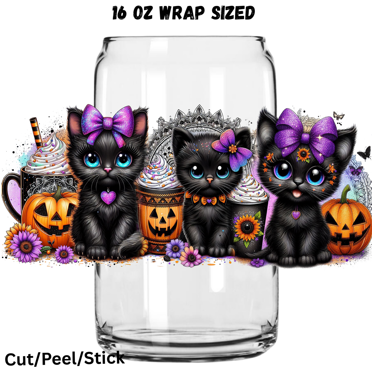 Cute Kittens and Pumpkins UV DTF 16 Oz wrap