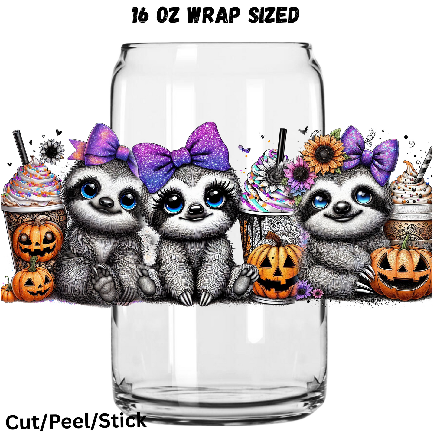 Sloth Halloween UV DTF 16 Oz wrap