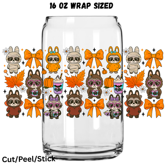 Fall Bow Leaves Pumpkin  UV  DTF 16 Oz wrap