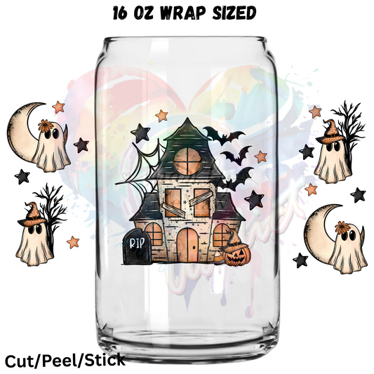 haunted house UV  DTF 16 Oz wrap