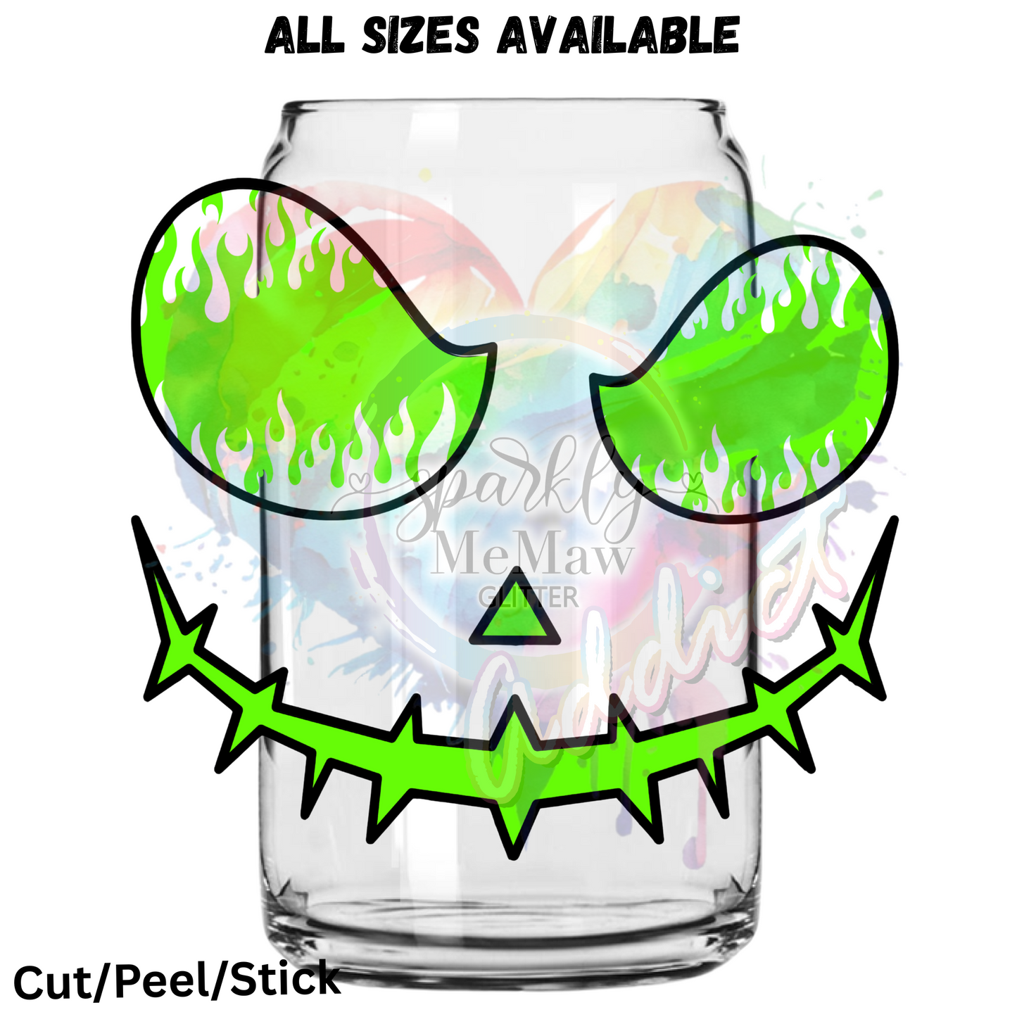 Flame Pumpkin Lime Green UV DTF Decal