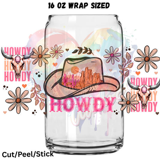 Howdy Howdy Howdy Pink Hat UV DTF 16 oz Wrap