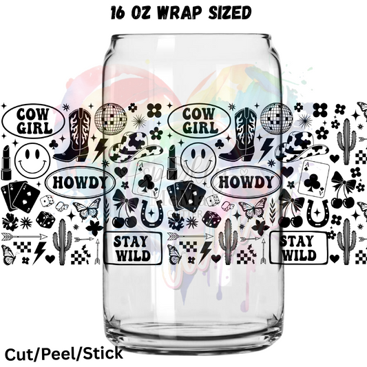 Howdy CowGirl UV  DTF 16 Oz wrap
