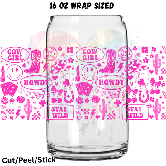 Howdy CowGirl Pink UV  DTF 16 Oz wrap