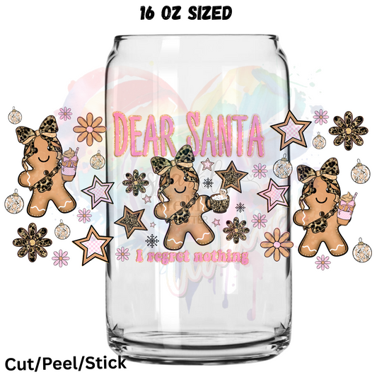 Pink Dear Santa 1 UV  DTF 16 Oz wrap