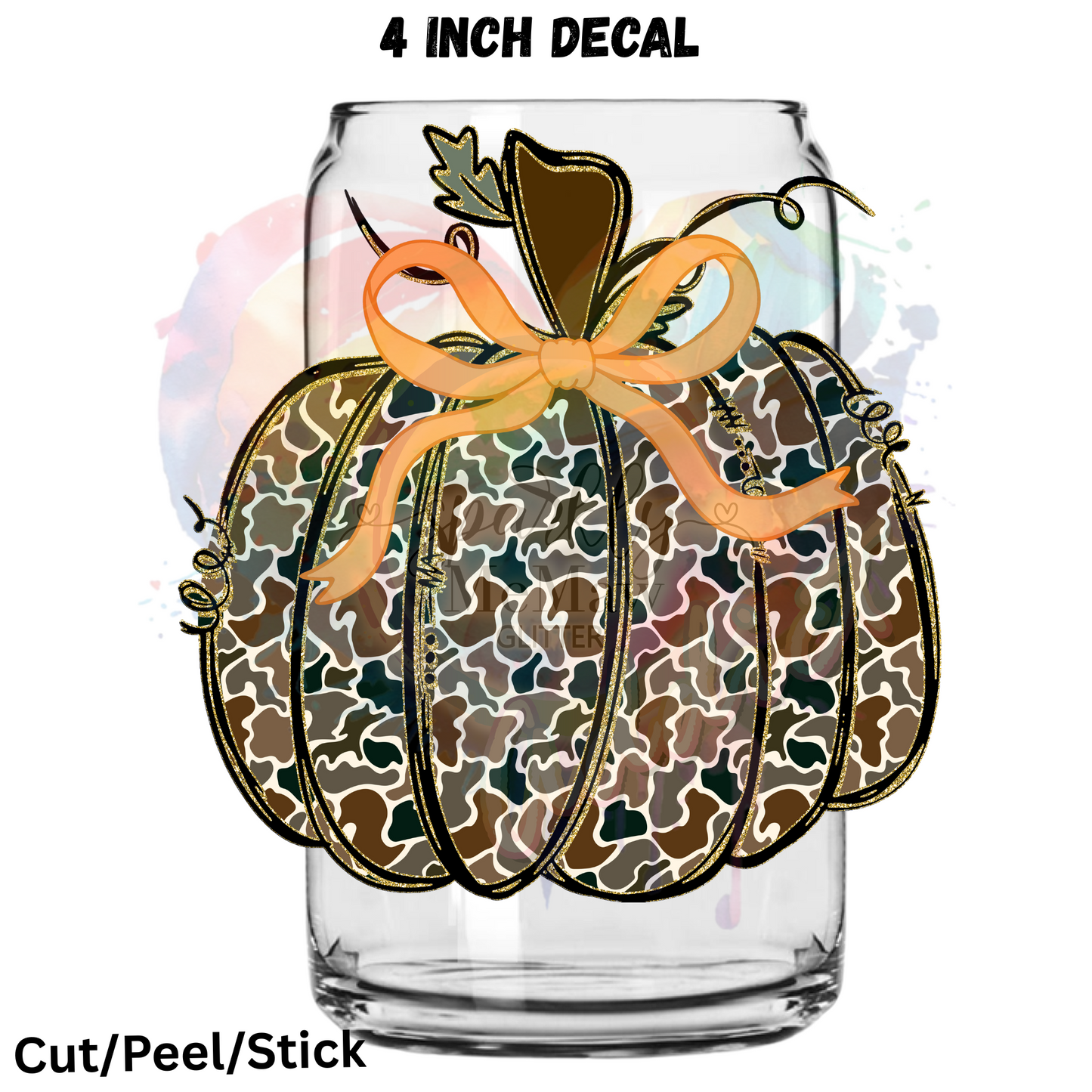 Camo Pumpkin Gold Glitter  UV DTF Decal