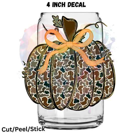 Camo Pumpkin Gold Glitter  UV DTF Decal