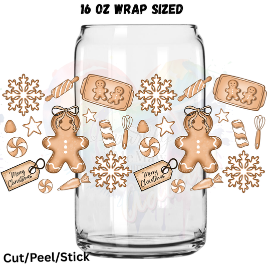 Merry Christmas Gingerbread 1 UV  DTF 16 Oz wrap