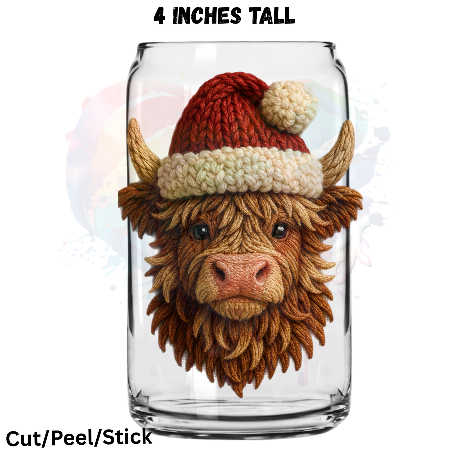 Santa Highland Cow UV DTF Decal