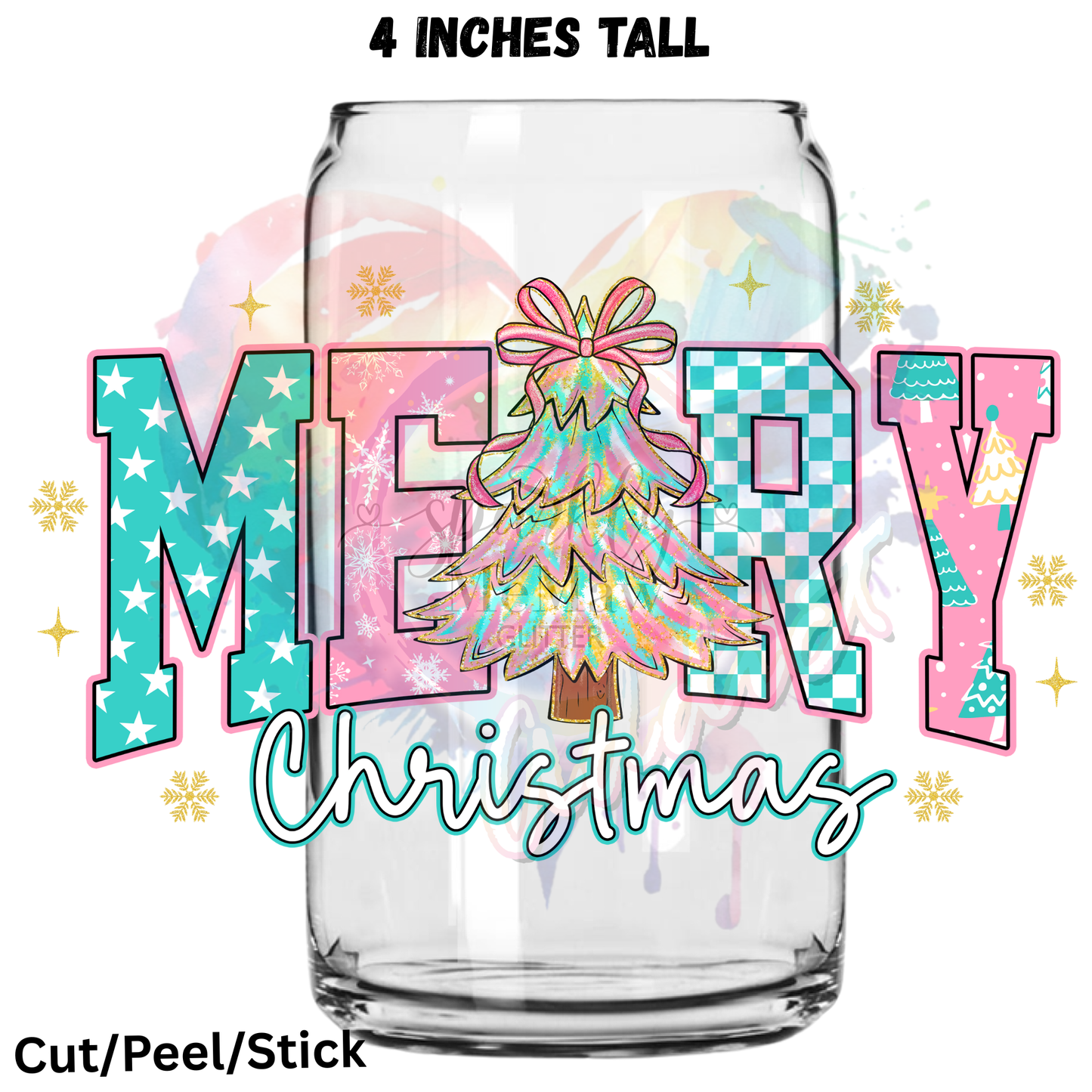 Preppy Merry Christmas UV DTF Decal