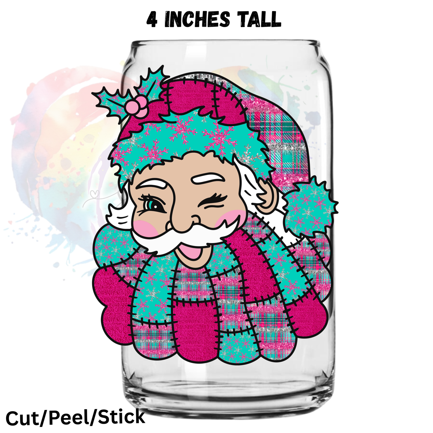 Teal Pink Santa UV DTF Decal