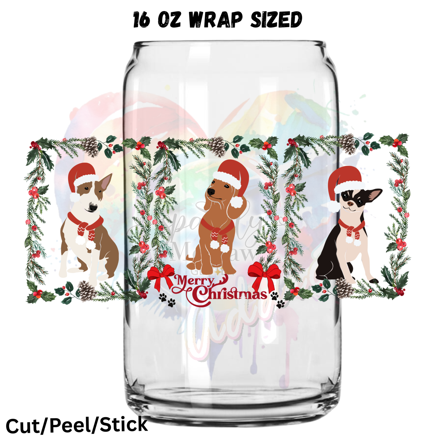 Merry Christmas Puppers 3 UV DTF 16 Oz wrap