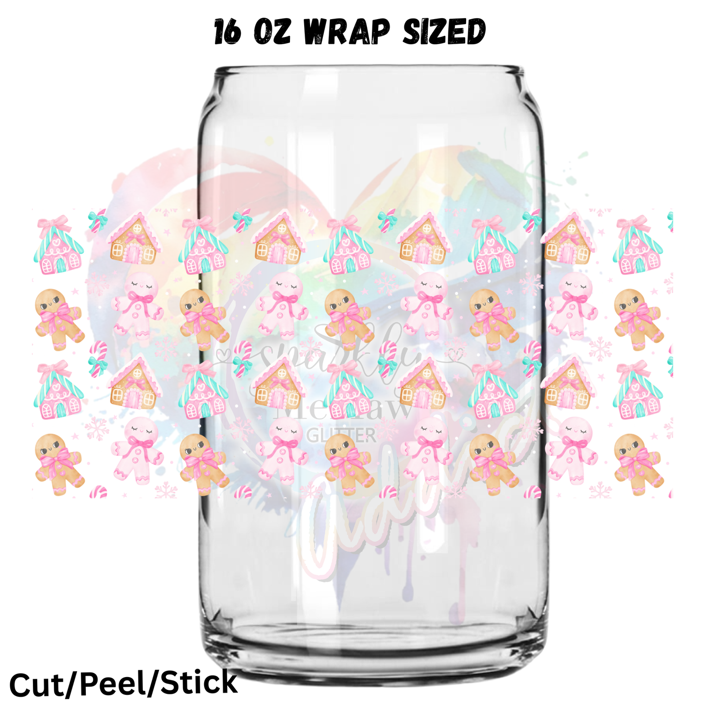 Gingerbread Pink Houses UV DTF 16 Oz wrap