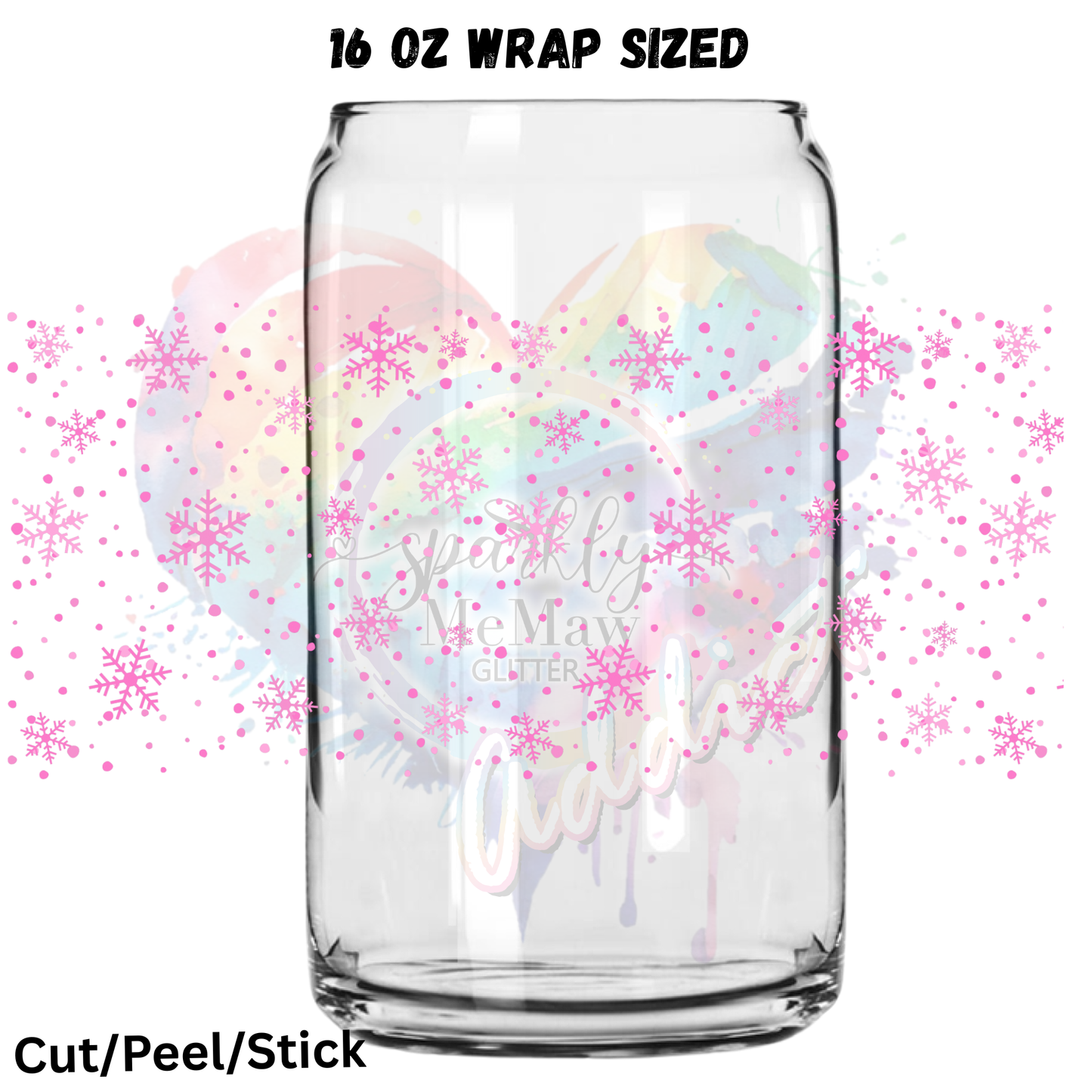 Pink Snow Flakes UV DTF 16 Oz wrap