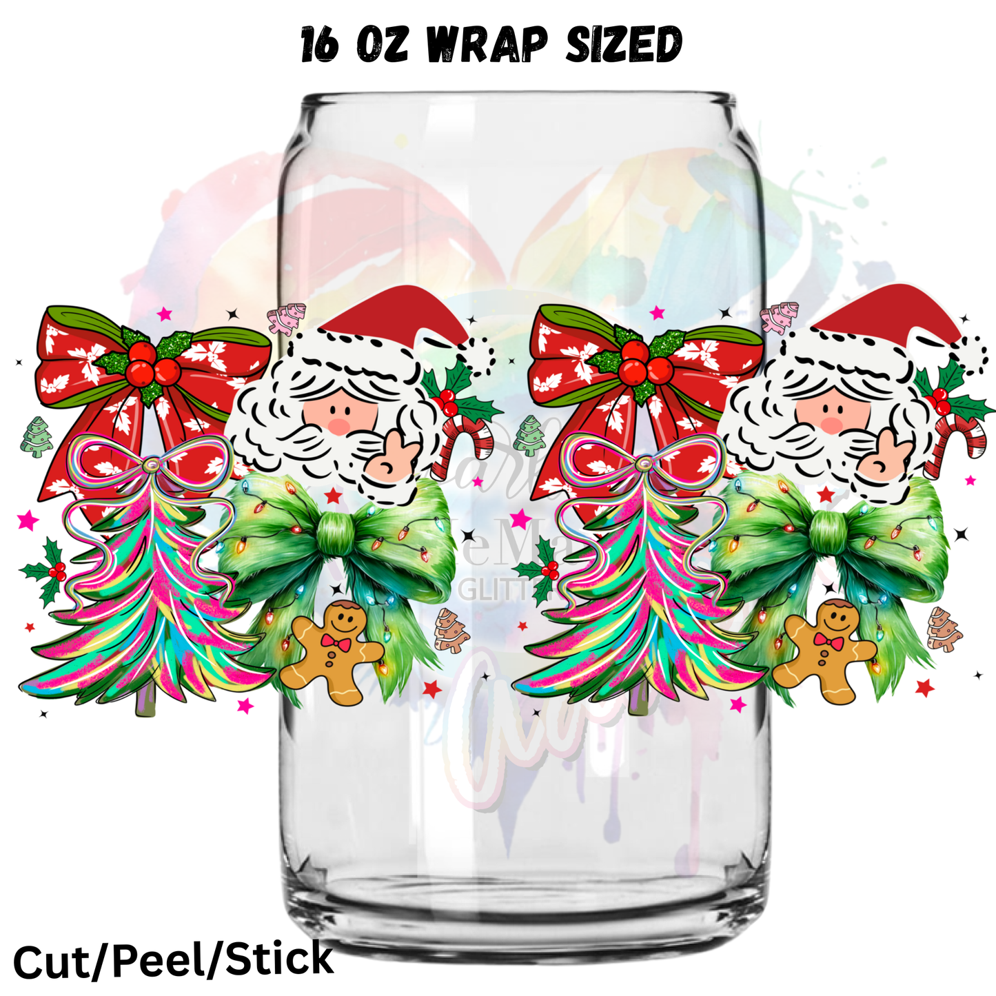 Santa Colorful Tree UV DTF 16 Oz wrap