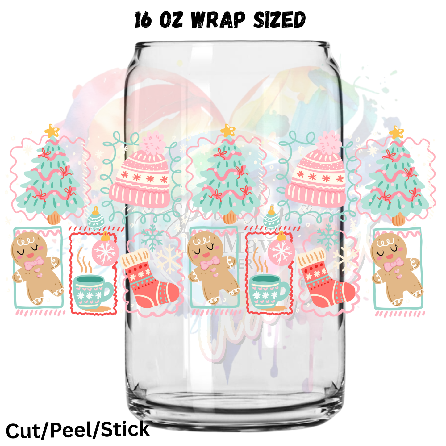 Christmas Hats and Gingerbread UV DTF 16 Oz wrap