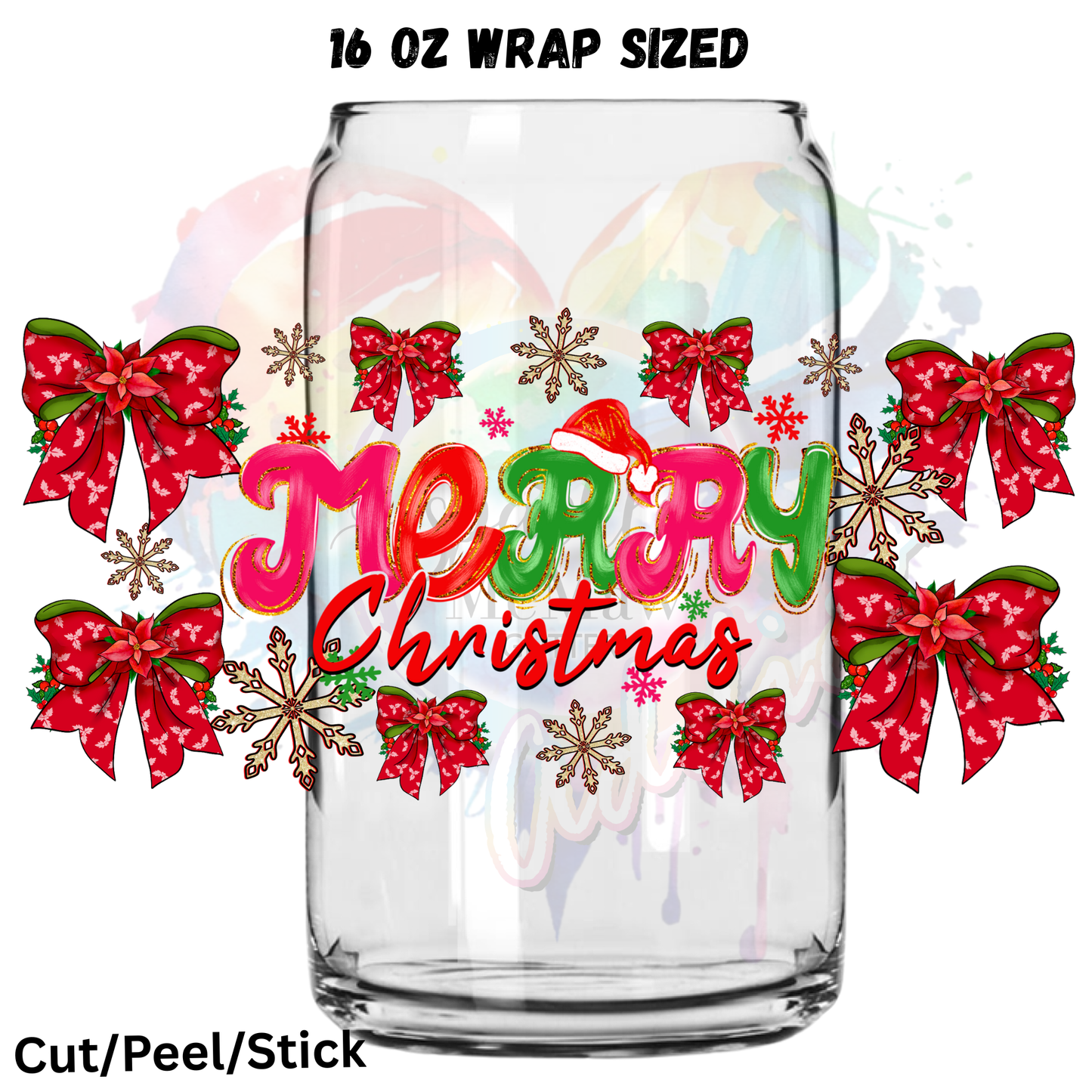 Merry Christmas Holly Bows UV DTF 16 Oz wrap