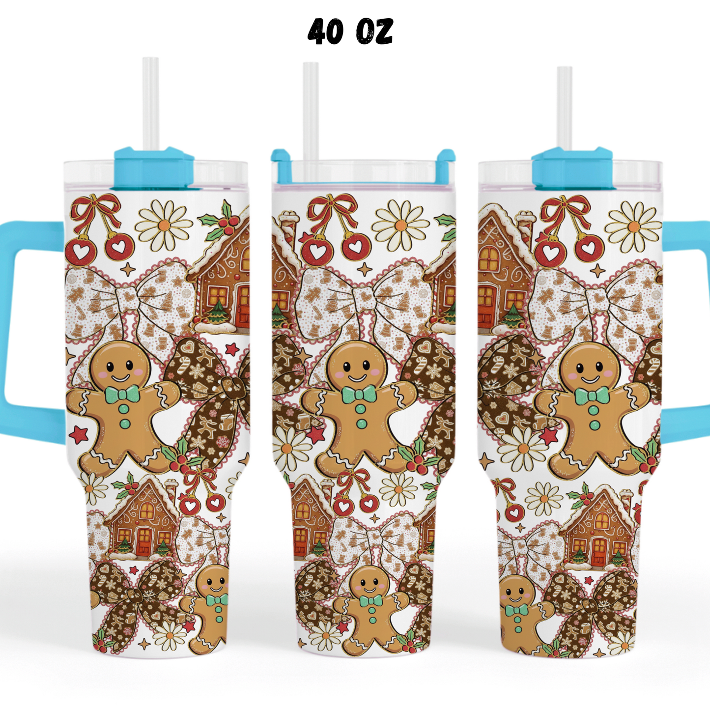 Gingerbread heart bows UV DTF 40 oz wrap