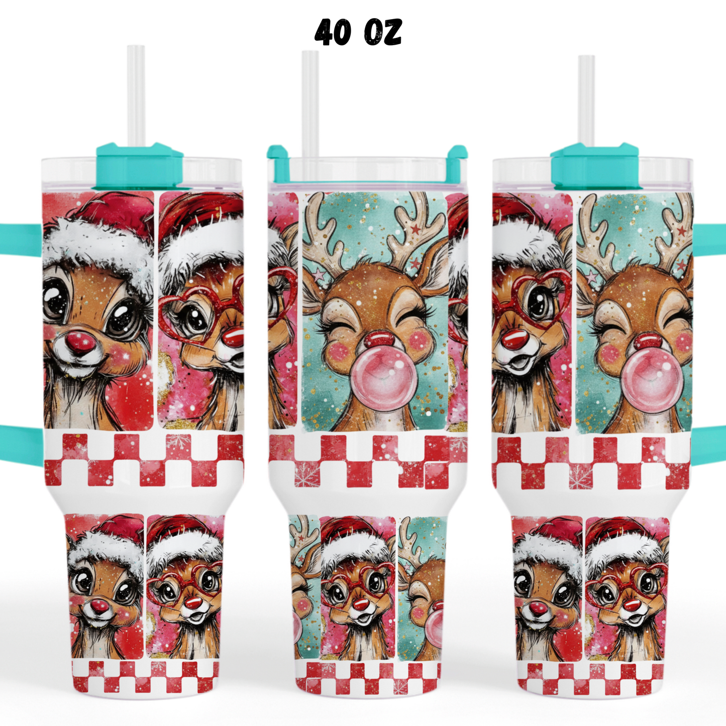 Red Reindeer Bubbles UV DTF 40 oz wrap