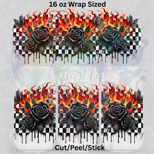 Black Roses and Flames UV  DTF 16 Oz wrap