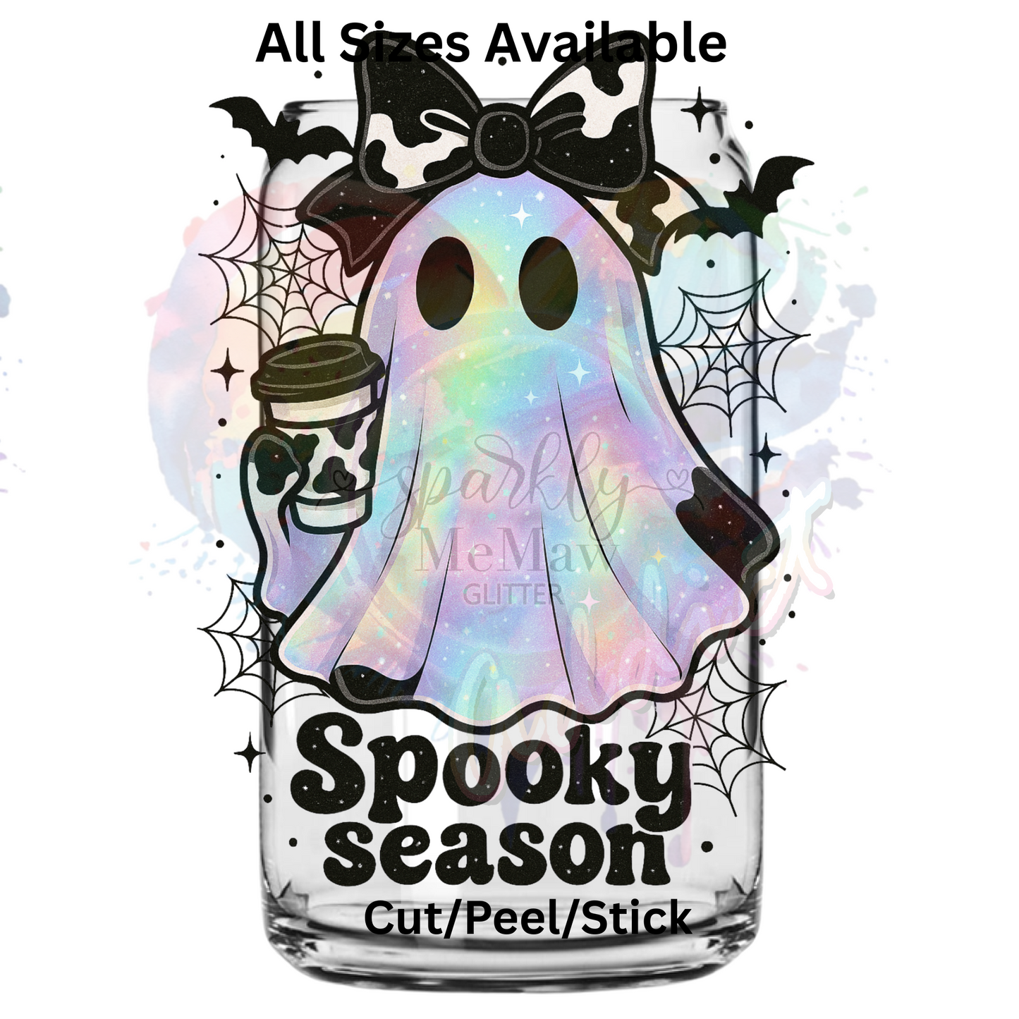 Spooky Season Cow print Bow Ghost UV DTF Decal
