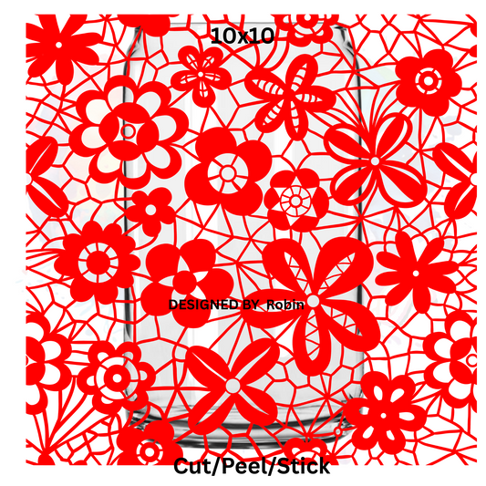 Seamless Red Lace   UV DTF  Sheet 10x10