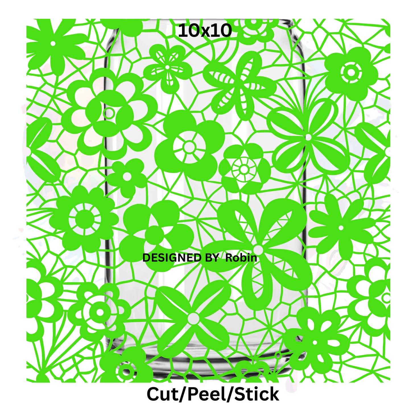 seamless Green Lace UV DTF Sheet 10x10