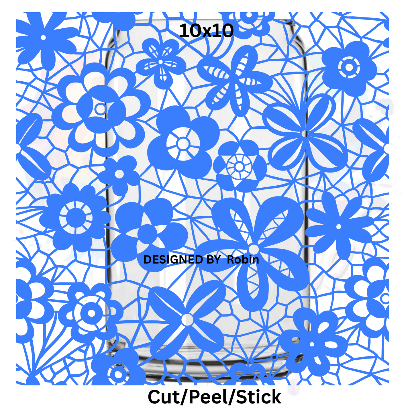 seamless Blue Lace UV DTF Sheet 10x10
