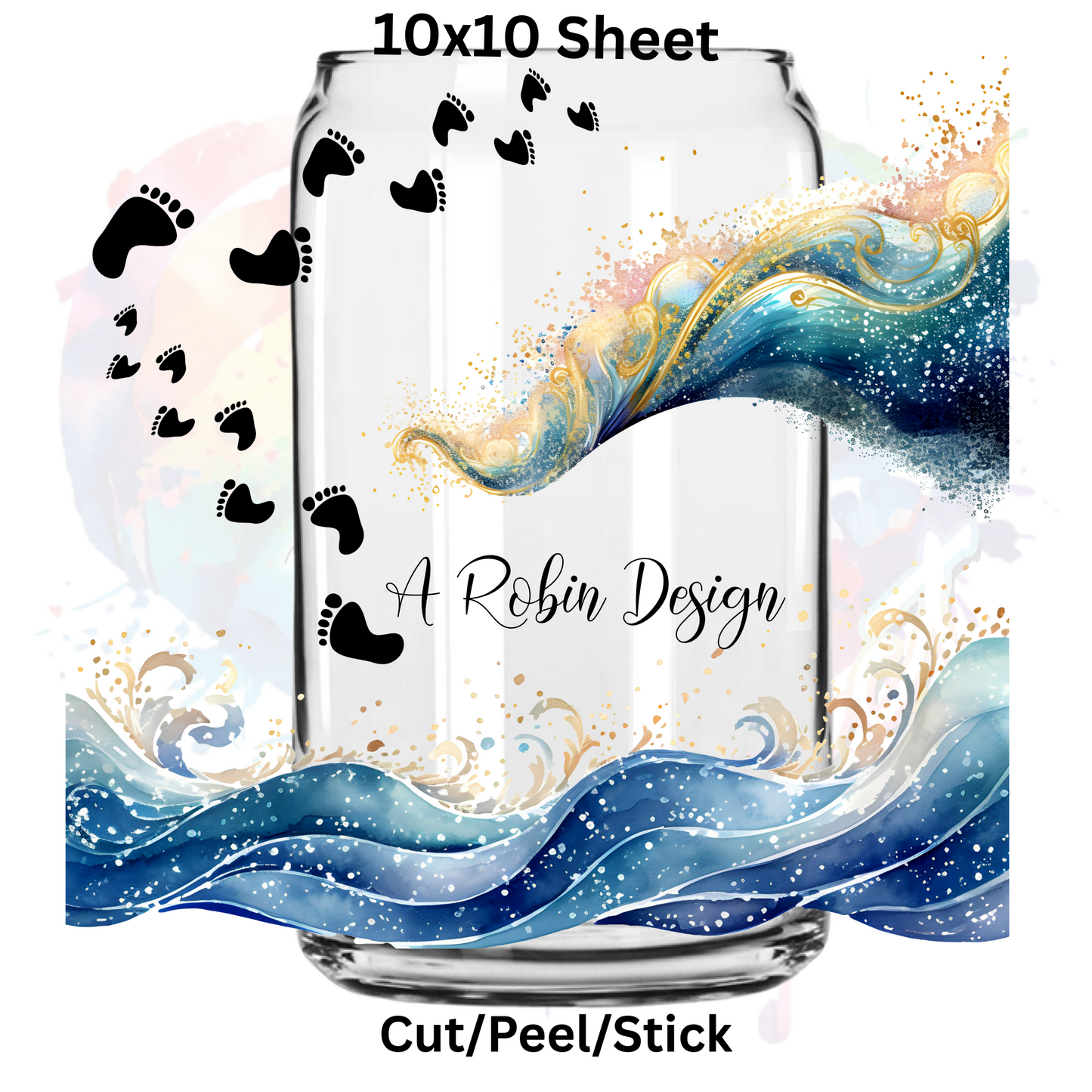 Waves 2 with Foot Prints UV DTF Sheet 10x10