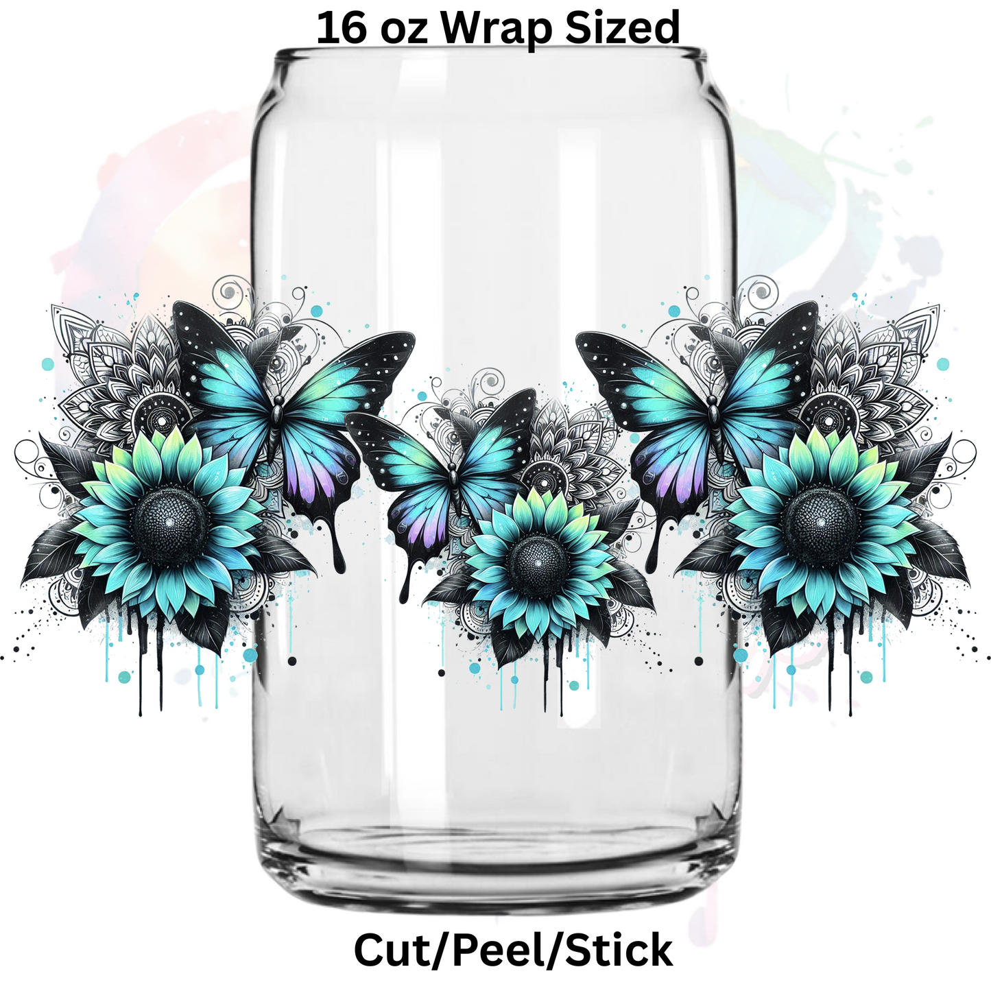 Butterflies and flowers 0649 UV DTF 16 Oz wrap