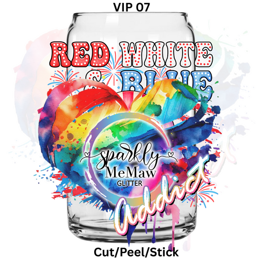 RED WHITE AND BLUE cartoon  VIP 07 Exclusive UV DTF Decal