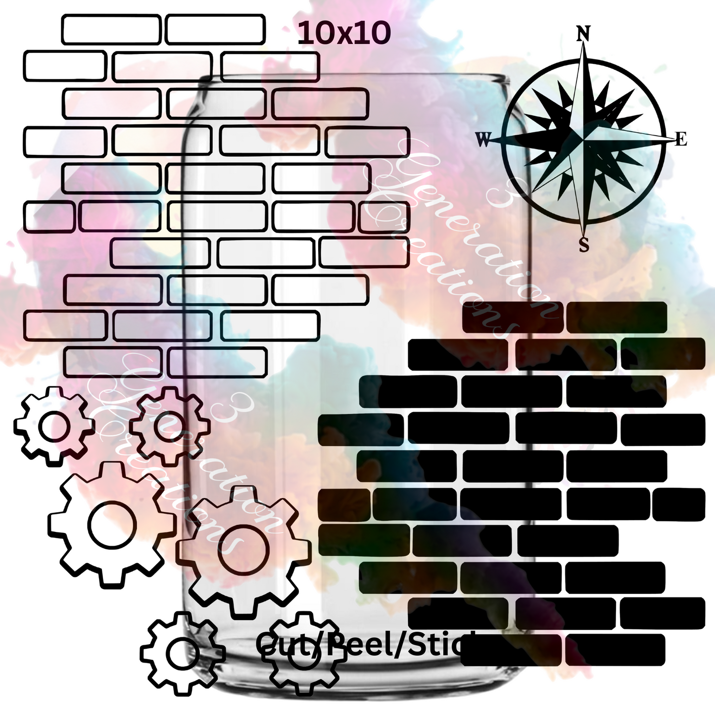 Brick and Gears UV DTF Sheet 10x10